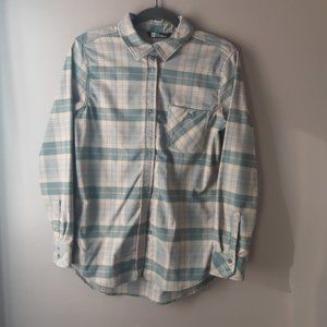 MEC Women's Plaid Button-up Collared Shirt, Beige & Green, Size Medium